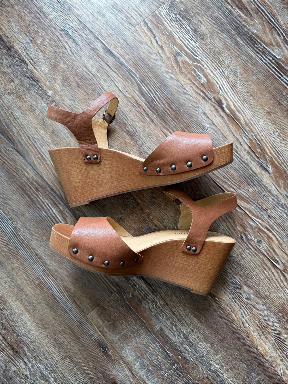 Women's Lucky Brand Zashti Wedge Sandal Latte Vegetable Tumbled Leather